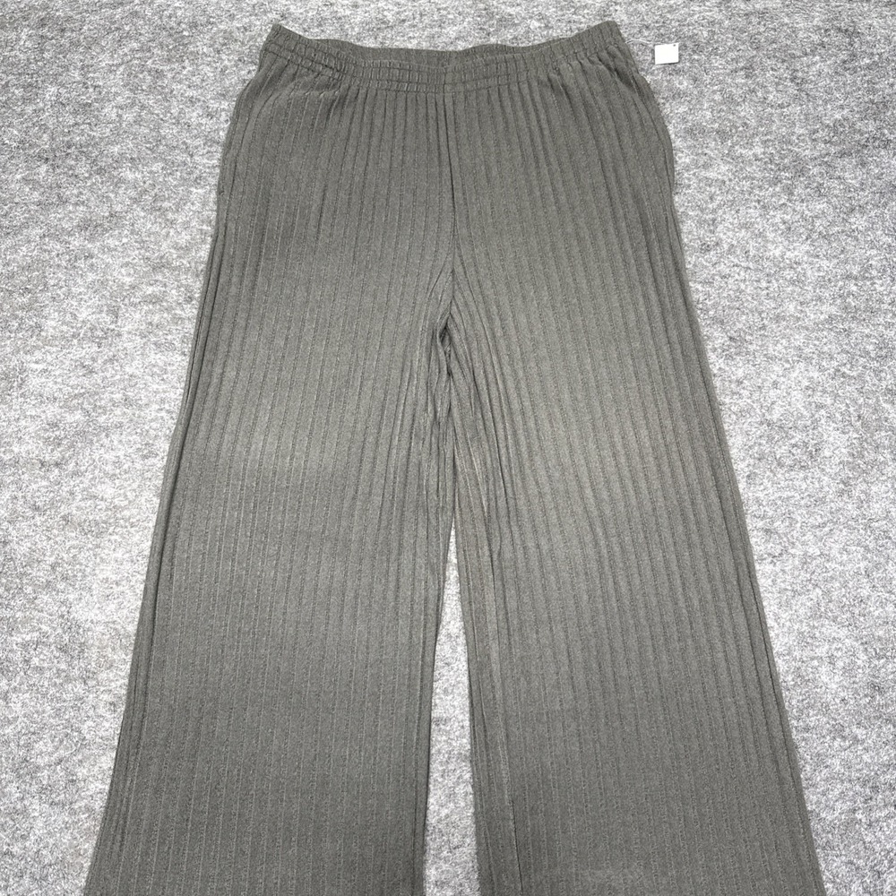 NEW State Of Day pajama pj bottoms women's large pewter ribbed lounge pockets